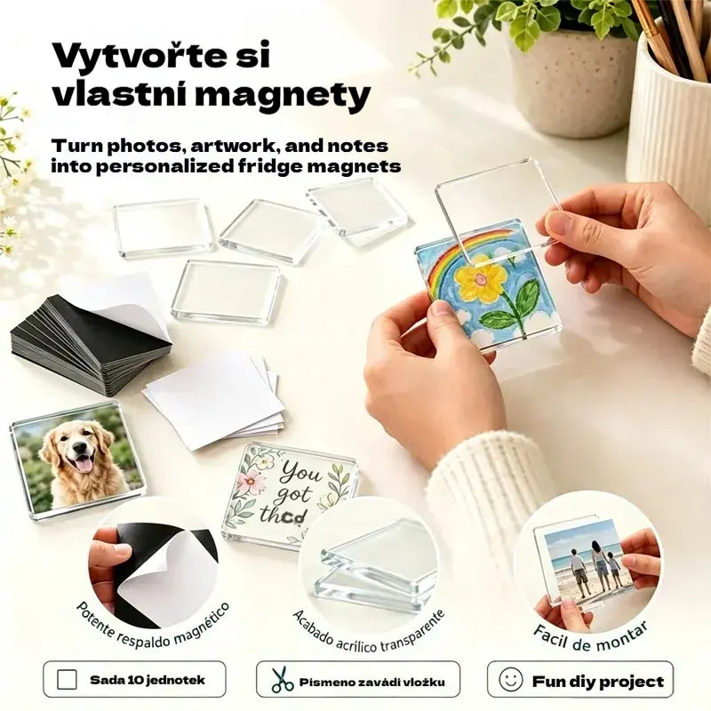 🧲✨ Sada průhledných magnetů na ledničku pro kutily | Vytvořte si vlastní vzpomínky