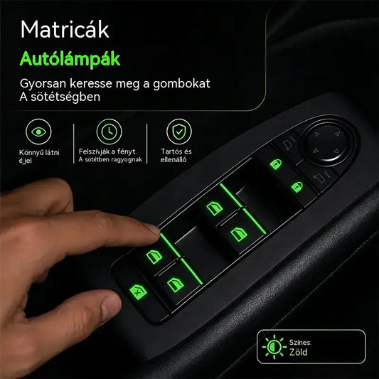 🚗 Fluoreszkáló matricák autógombokhoz | Azonnal megtalálja a kezelőszerveket, akár éjszaka is