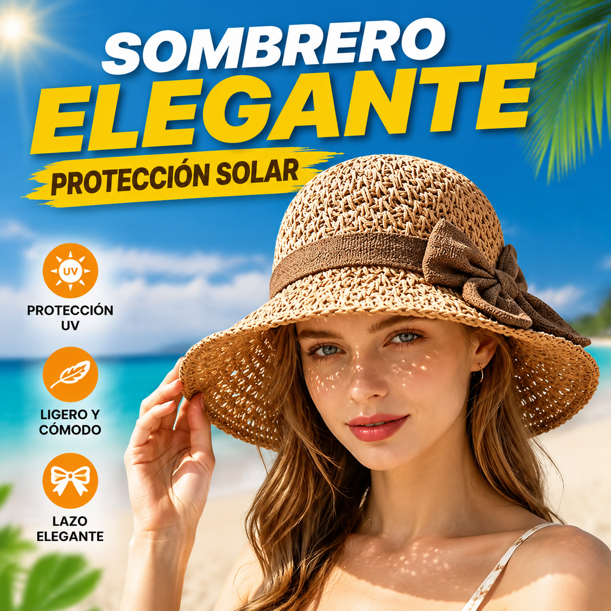 ☀️🎀Elegante sombrero francés con lazo: protección solar y sombra.