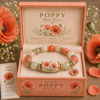 🔥【30% OFF】🔥【Compra 1 y llévate 1 gratis】🎁✨Pulsera de flores de cumpleaños de diciembre con colgante de rosa en forma de gota de aceite de aleación y pulsera de calcedonia🌸