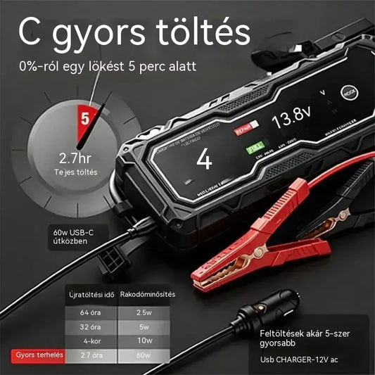 🔋 12 V-os intelligens autós akkumulátortöltő – Töltsd, ellenőrizd és tartsd karban az akkumulátorodat! ⚡