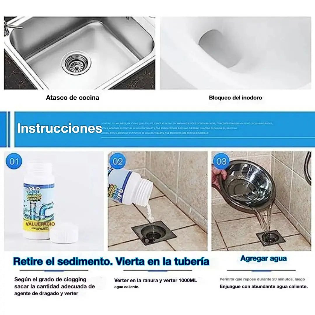 🌊🏠3 artículos 27 euros【Compra 1 y llévate 2 gratis】Potente limpiador de fregaderos y desagües en polvo