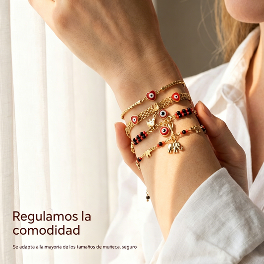 🔥【30% OFF】📿 ¡OFERTA POR TIEMPO LIMITADO CON UN 50% DE DESCUENTO! 🌀 Pulsera boho con amuletos y un elefante de la suerte: colgantes simbólicos, forma ajustable, baño de oro y 7 estilos ✨