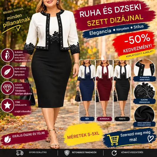 🔥🎁【40-100kg】🍁Női kétrészes szett, divatos és elegáns, professzionális stílusú. (felső + szoknya)