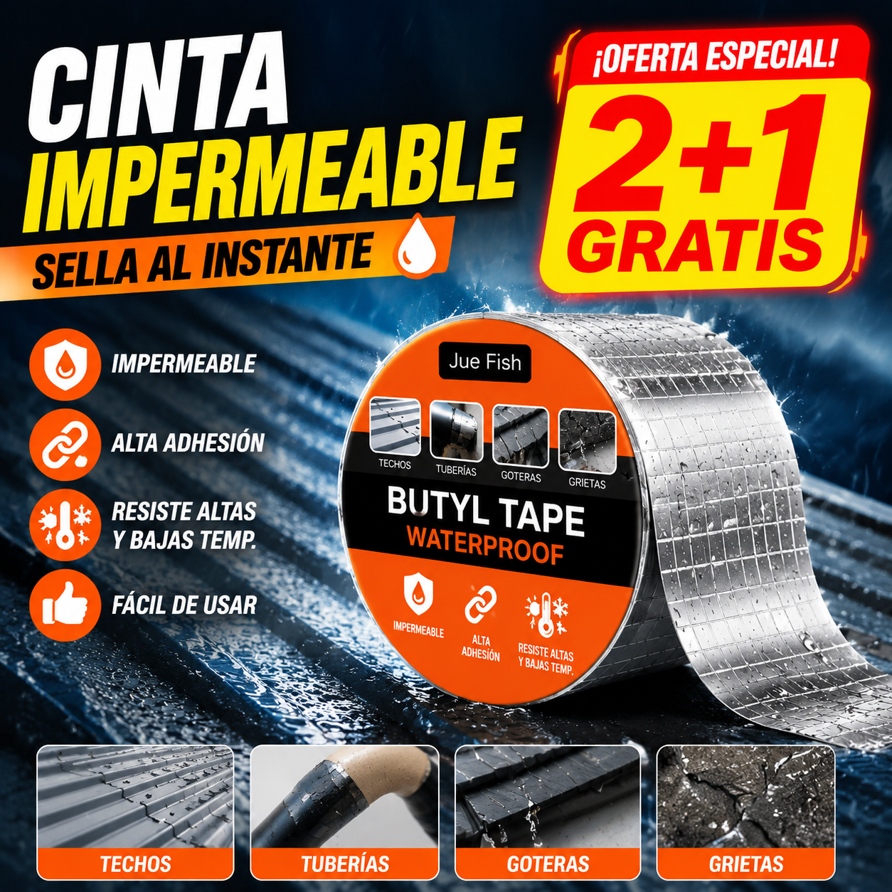 🔥【Compra 2 y llévate 1 gratis】Cinta de butilo impermeable: cinta adhesiva de reparación doméstica de alta resistencia