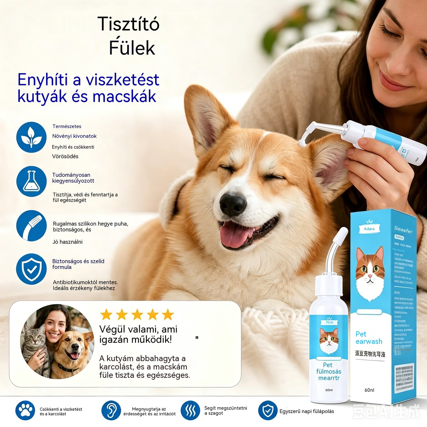 🐶🐱 Fültisztító kutyák és macskák fülviszketésének enyhítésére.
