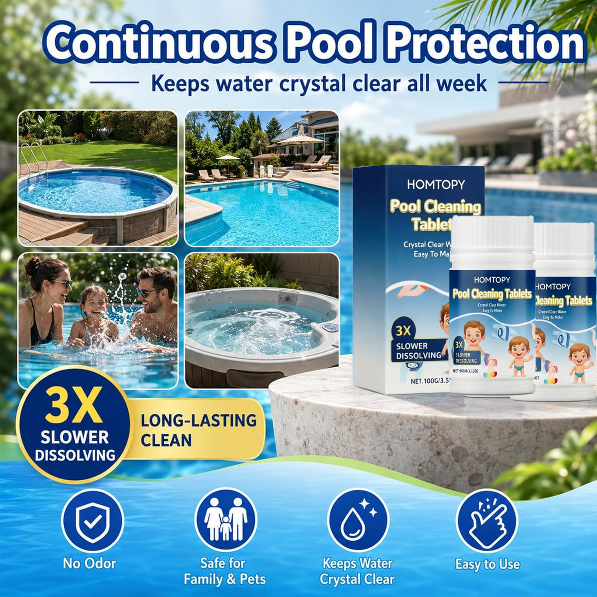 🔥Compre 1 y obtenga 1 gratis（2 botella）Pastillas efervescentes para la limpieza de piscinas