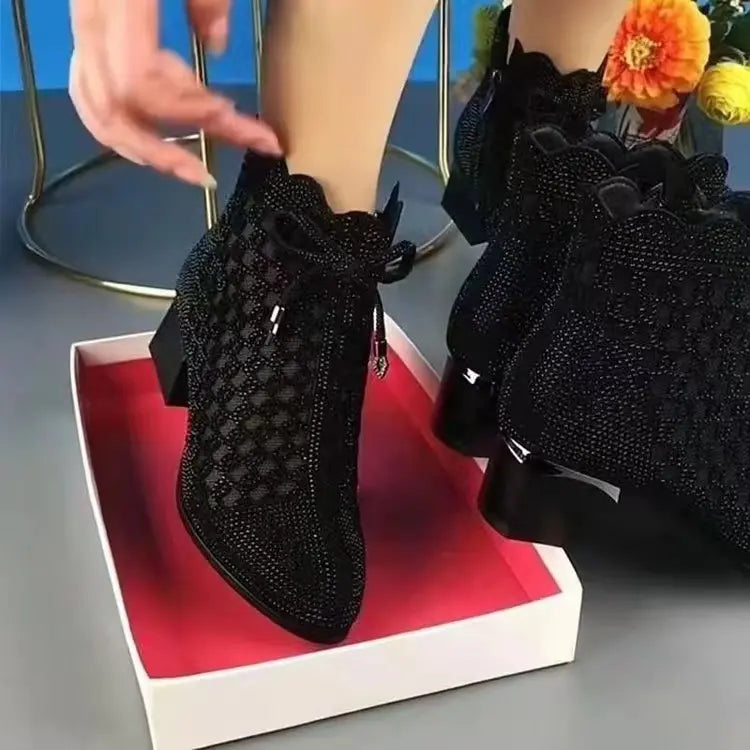 👠【35-40】Novi spomladanski mrežasti kratki škornji z debelo peto