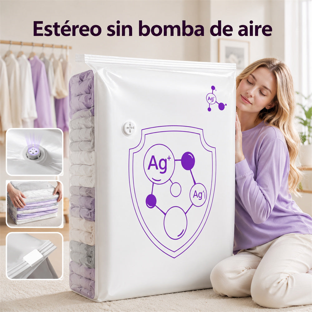 ✨（5 piezas 27€）💨 Bolsa de almacenamiento al vacío grande y compresible: no requiere bomba, es a prueba de fugas e ideal para ahorrar espacio en maletas y en casa ✈️