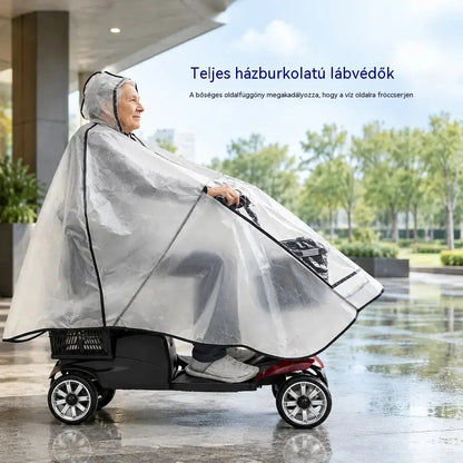 🌧️🏍 Extra nagy méretű, megerősített PVC vízálló takaró és poncsó időseknek szánt mopedekhez és négykerekű elektromos járművekhez
