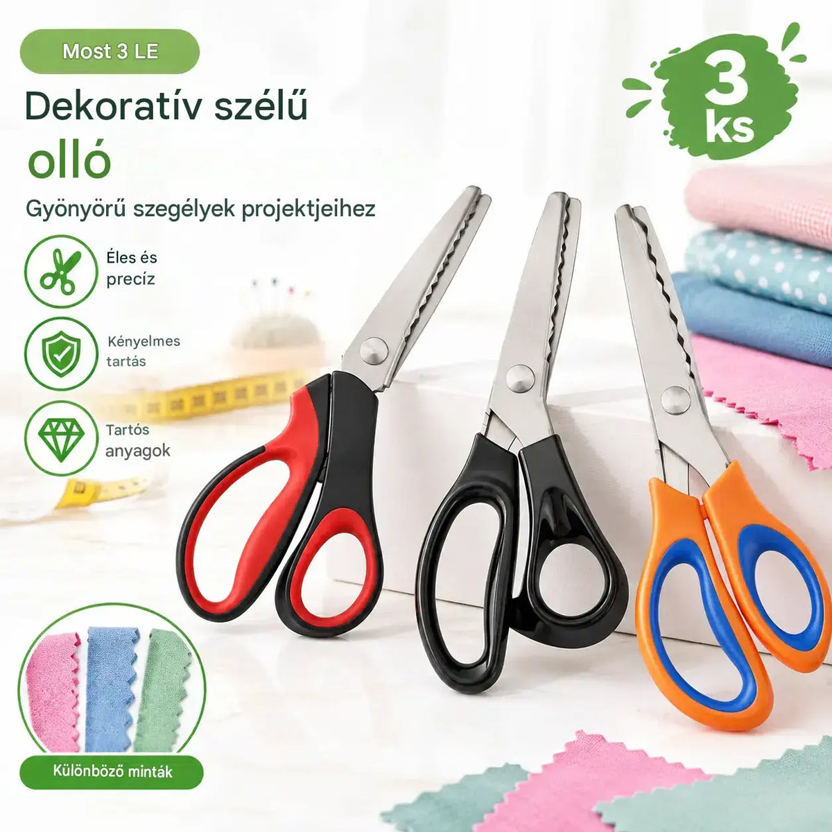 ✂️Professzionális, fogazott élű olló varráshoz, kézműves munkákhoz és mindennapi barkácsprojektekhez