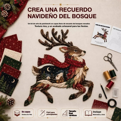 🔥ÚLTIMO DÍA 50% DE DESCUENTO - 🎄🎅Kit de patchwork navideño de animales del bosque para hacer tú mismo – ✨Crea un recuerdo festivo hecho a mano