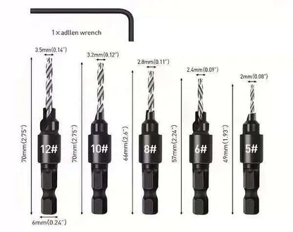 🔧🔧【Juego de 5 piezas por 25 €】 Juego de herramientas de biselado para carpintería con mango hexagonal de 1/4 de pulgada, apto para trabajos de carpintería, incluye llaves en forma de L #5 #6 #8 #10 #12