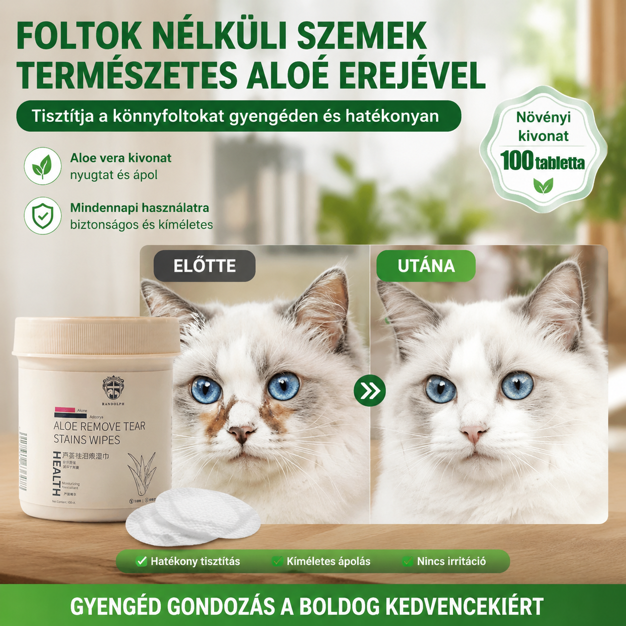 🐕🐈Tisztító törlőkendők háziállatok szemfoltjaihoz 🔥Eltávolítja a könnyfoltokat🔥