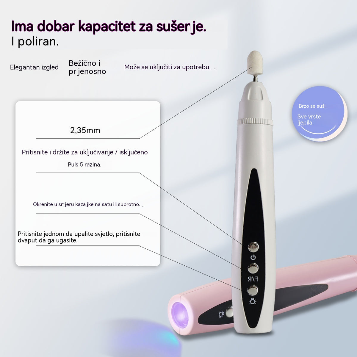 💅✨Prijenosna električna brusilica za nokte 2 u 1 s UV lampom
