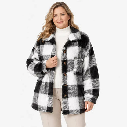 🧥【S-5XL】Női kockás plüss kabát, vastag szőrös anyag, laza fazonú, őszi-téli meleg dzseki🥰