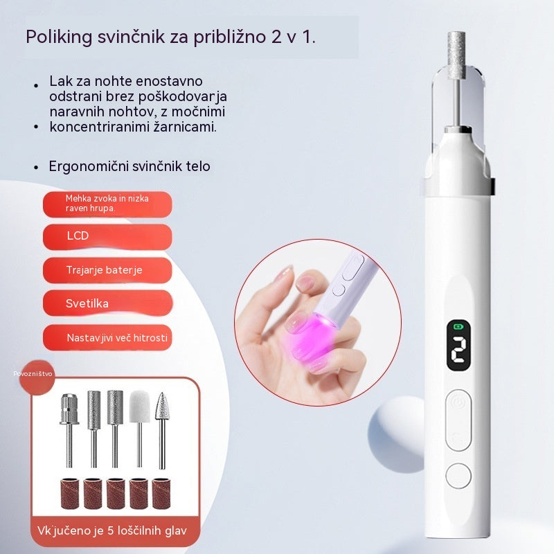 💅Električna pilica za nohte 2 v 1 z LED lučko (sušilna lučka + 5 polirnih nastavkov)