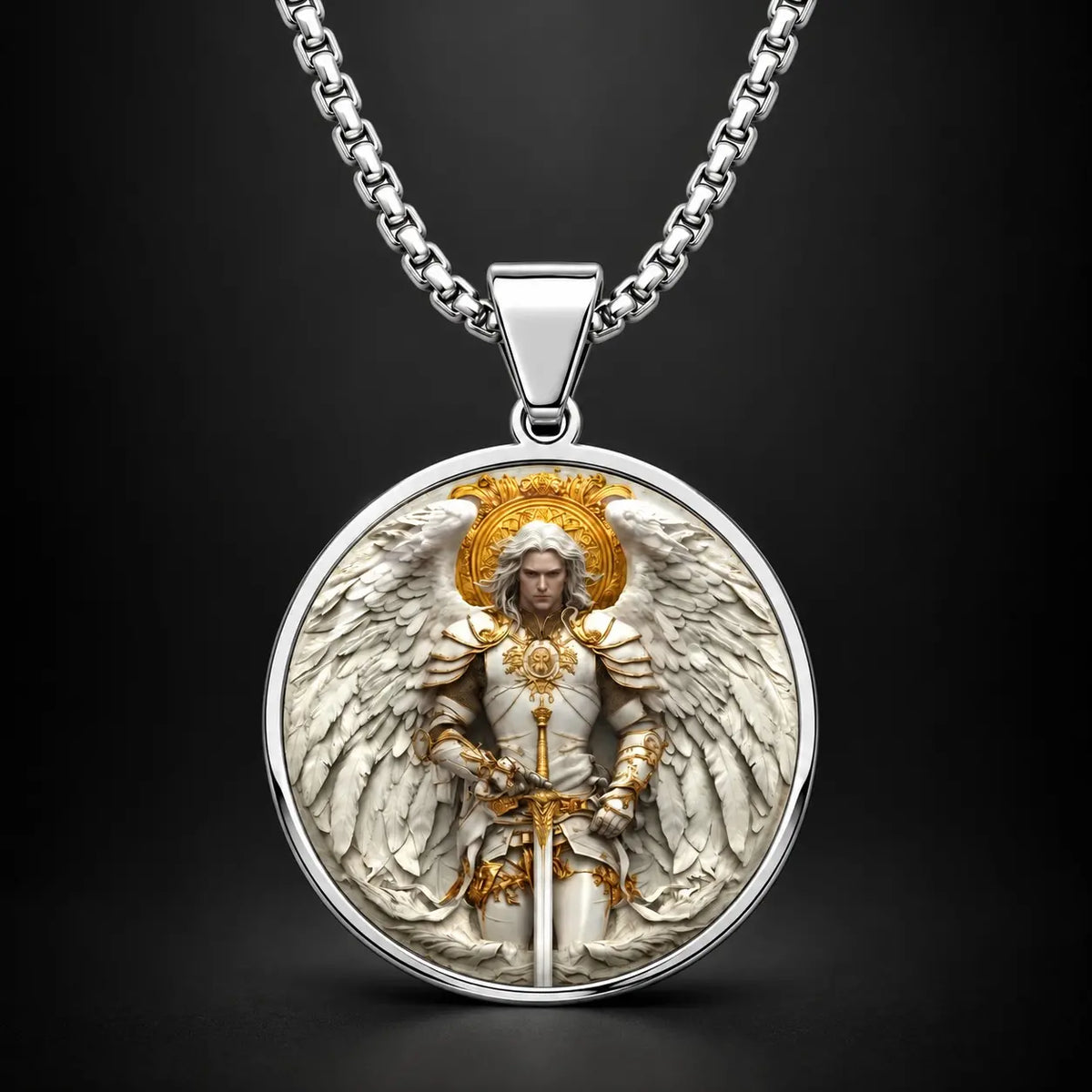 🔥【Compra 1 y llévate 1 gratis】⚔️🛡️Collar con colgante de guerrero ángel para hombre: fe, fuerza y protección.