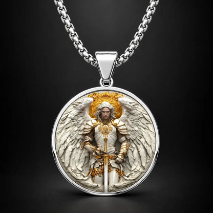 🔥【Compra 1 y llévate 1 gratis】⚔️🛡️Collar con colgante de guerrero ángel para hombre: fe, fuerza y protección.
