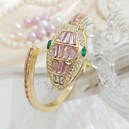 💚✨Reloj de pulsera tipo serpiente con diamantes, elegante reloj de cuarzo de acero inoxidable para mujer