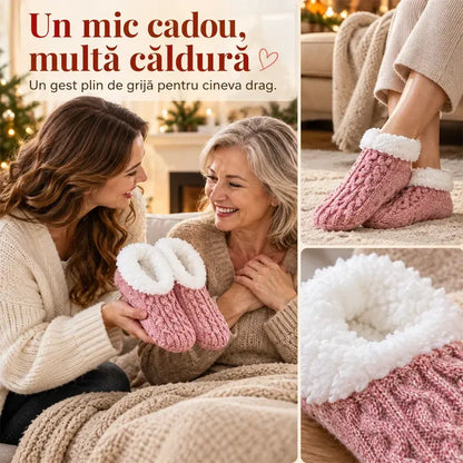 🧦 Különleges, 2 párra szóló csomag: Puha, plüss otthoni zoknik csúszásgátló szilikon talppal · Műszőrme bélés a melegség és kényelem érdekében · Rugalmas, fonott kötött minta · Tökéletes választás, hogy egész télen kellemes melegben érezd magad!