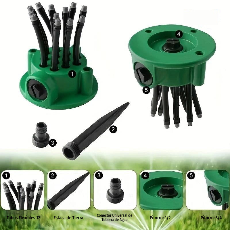 💦🌿Aspersor automático multicabezal de jardín de 360°