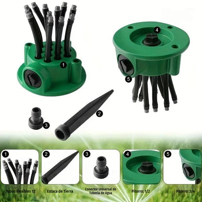 💦🌿Aspersor automático multicabezal de jardín de 360°