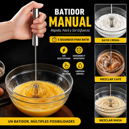 24€【 Conjunto de 2 piezas】Batidor de huevos semiautomático de acero inoxidable
