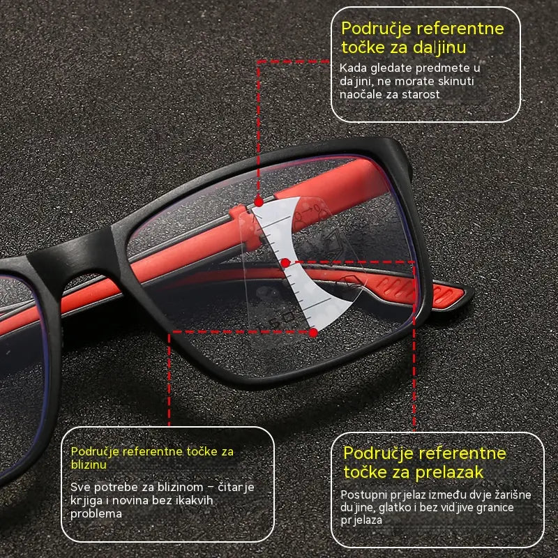 👓Nove moderne multifokalne naočale za čitanje sportskog stila: fotokromatske naočale koje ne klize, namijenjene starijim osobama i prikladne za gledanje na blizinu i daljinu.