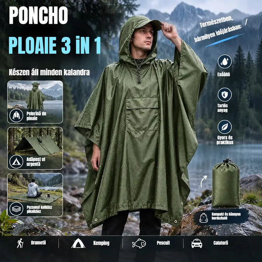 🌧️ 3 az 1-ben multifunkcionális esőkabát – Köpeny, menedék és piknikszőnyeg egy termékben! 🌲⛰️