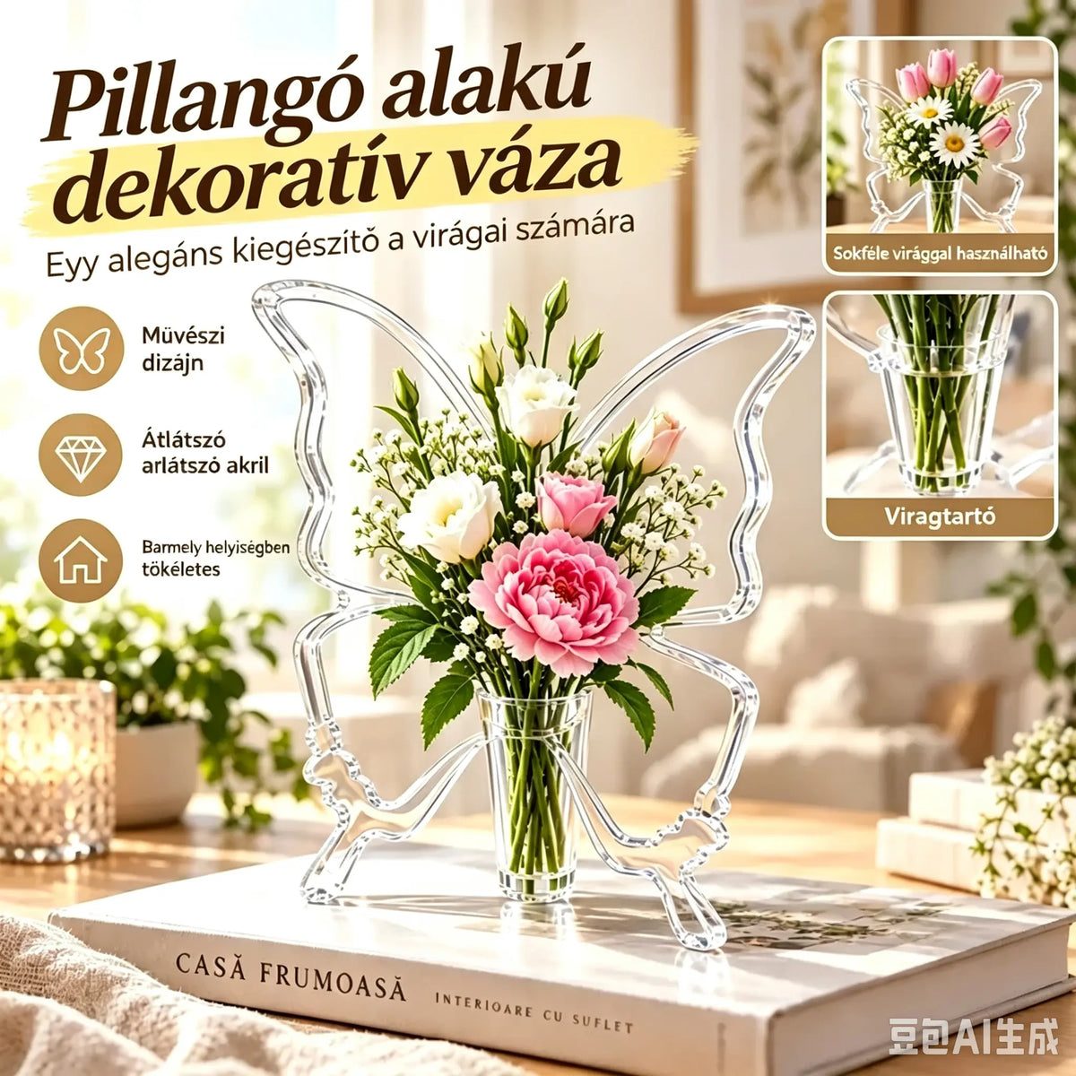 🦋 Átlátszó, pillangós hidropóniás váza | Kreatív asztali díszváza | Otthoni és nappali dekoráció ✨