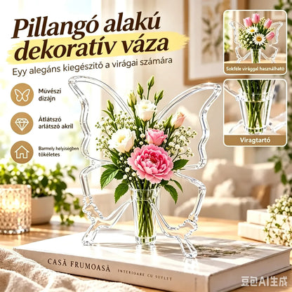 🦋 Átlátszó, pillangós hidropóniás váza | Kreatív asztali díszváza | Otthoni és nappali dekoráció ✨