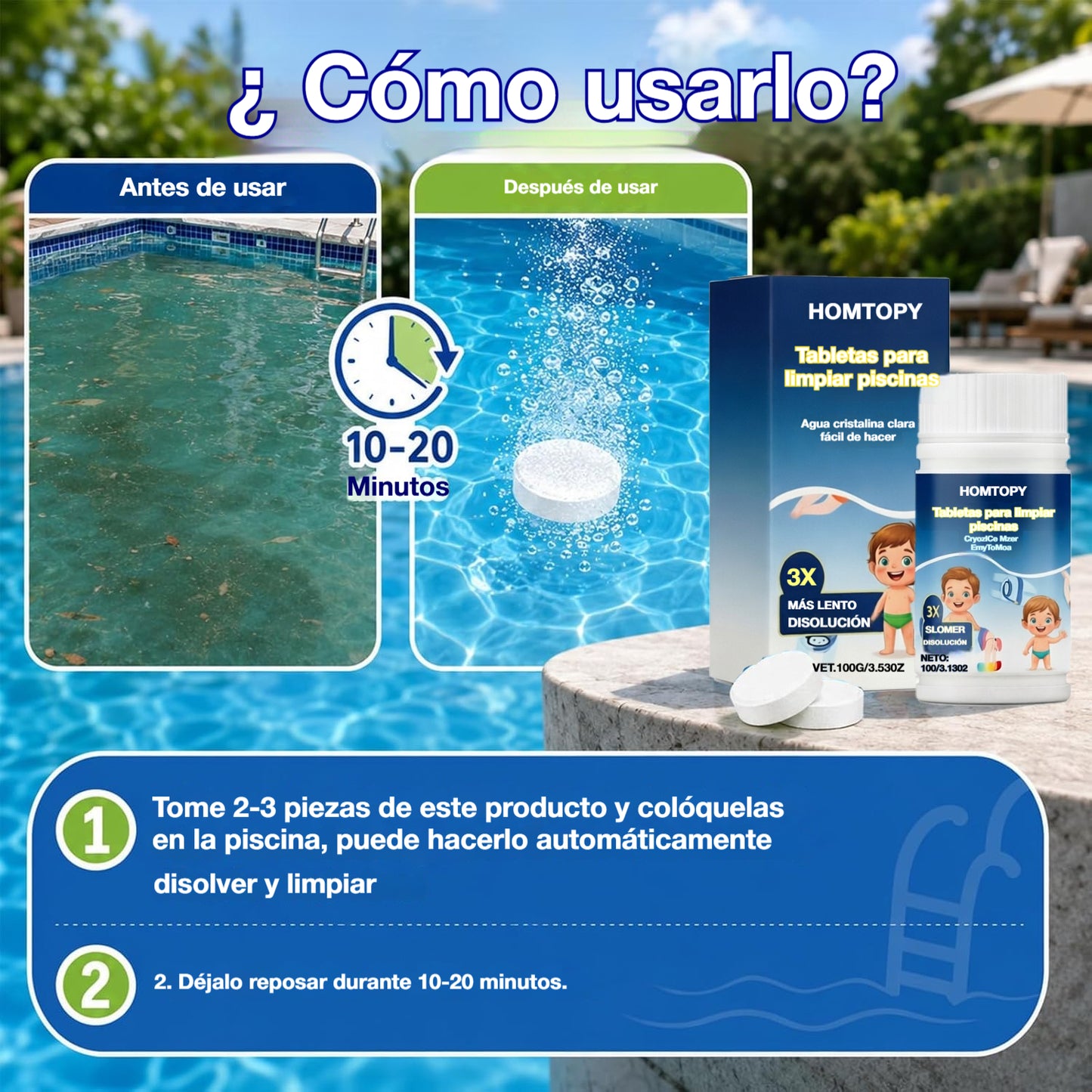 🔥Compre 1 y obtenga 1 gratis（2 botella）Pastillas efervescentes para la limpieza de piscinas
