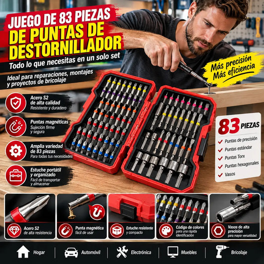 ⏳🔥¡50% DE DESCUENTO POR TIEMPO LIMITADO! ⏰🔧 Juego de 83 puntas de destornillador S2 🔩