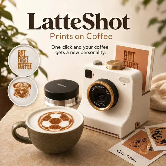 【 Sadrži 12 nasumično odabranih jednobojnih kartica s uzorcima. 】🔥 Retro fotoaparat za latte art — mehanički uređaj za ispis uzoraka na kavi