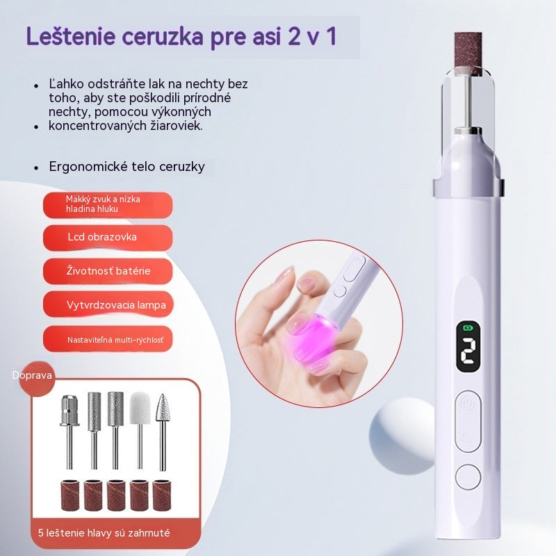 💅Elektrický pilník na nechty 2 v 1 s LED lampou (sušiaca lampa + 5 leštiacich hlavíc)