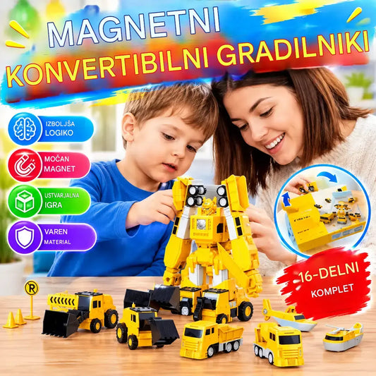 🤖 [Komplet 16 kosov] Magnetni gradniki, ki se preoblikujejo – poučna igrača